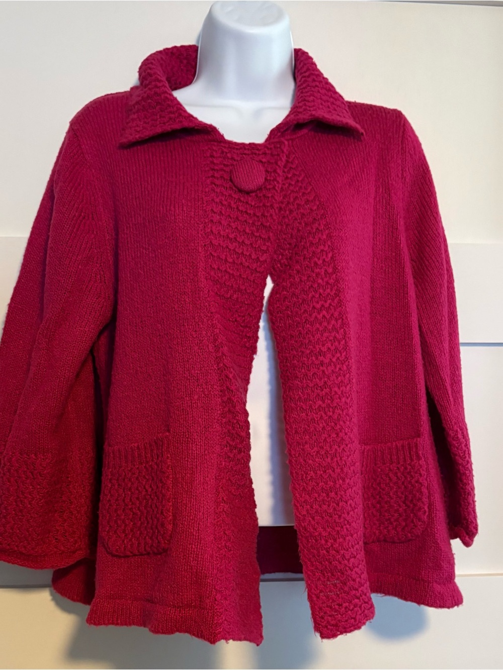 Fuchsia Pink Knit Button-Front Cardigan Jacket